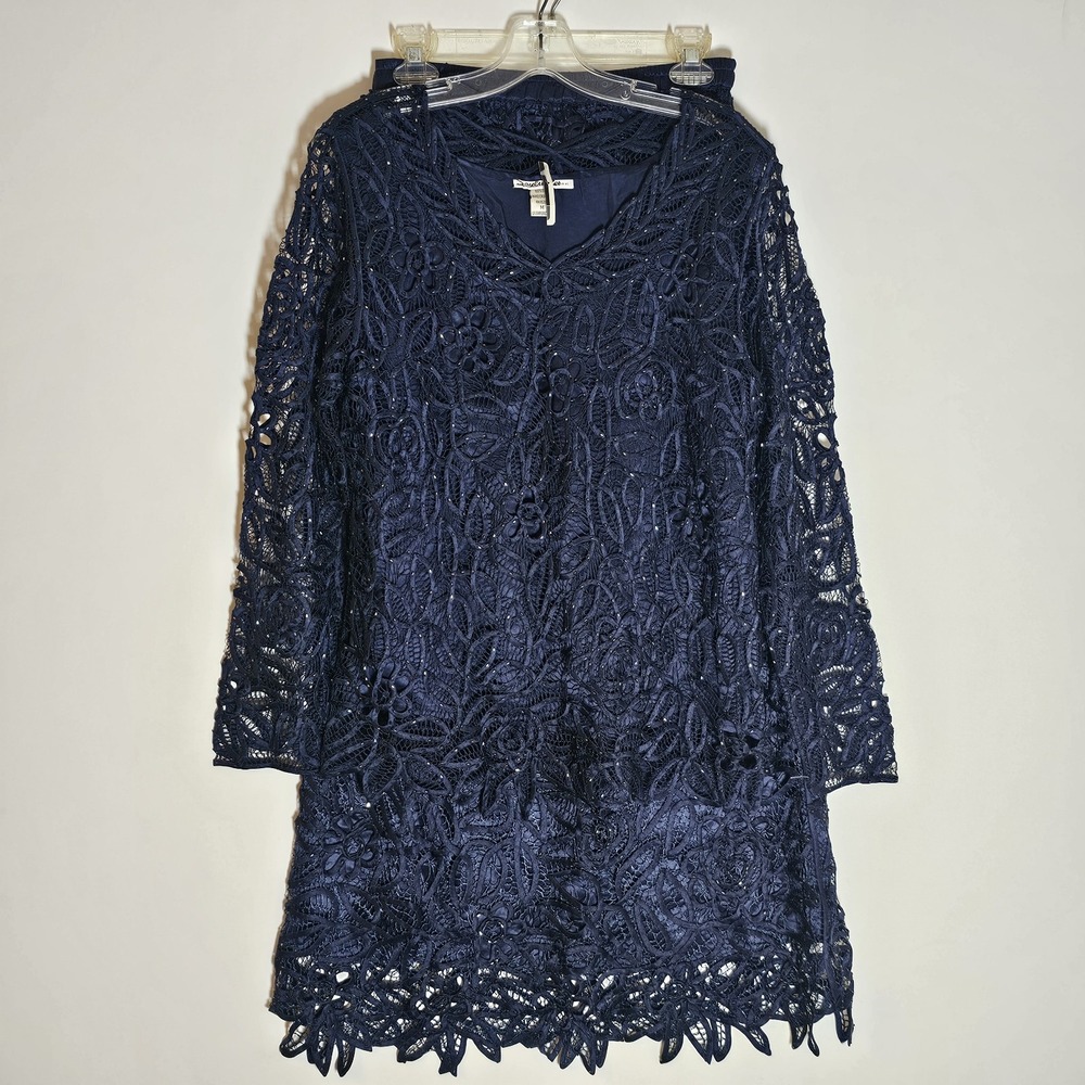 Soulmates Skirt Set Womens Medium Blue Silk Crochet Lace Beaded Floral Elegant M